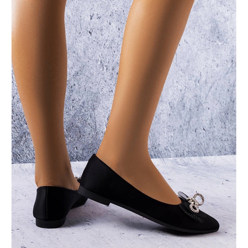 Czarne baleriny z kokardką i cyrkoniami LaGarde 1