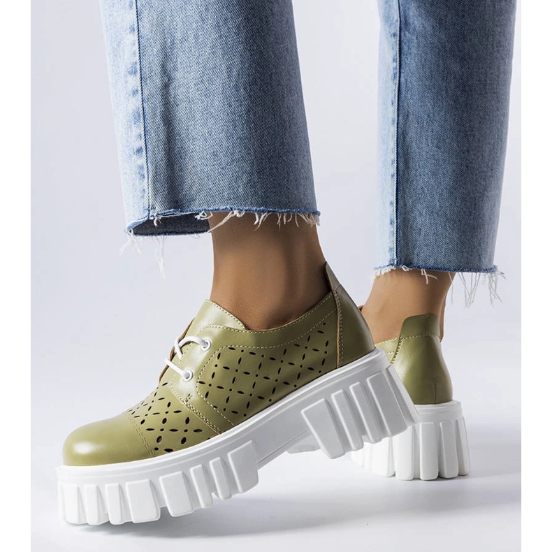 Zielone ażurowe masywne półbuty Camus 1