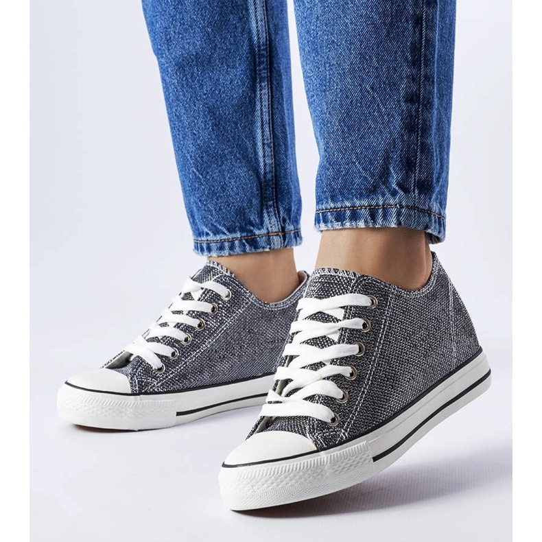 Czarne brokatowe trampki na koturnie Crete 1