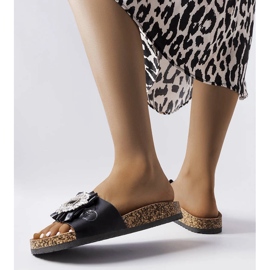 Czarne klapki na korkowej podeszwie Roy 1