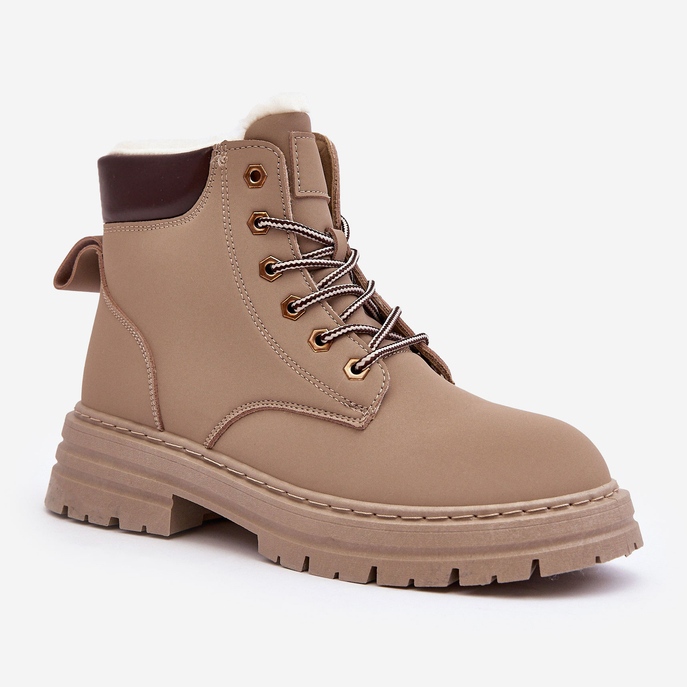 Damskie Trapery Ocieplane Futerkiem Ciemnobeżowe Fenan beżowy 1