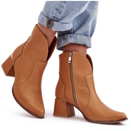 Lewski Shoes Skórzane Botki Kowbojki Damskie Na Obcasie Camel Lewski 3166/B/2 brązowe 8