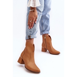 Lewski Shoes Skórzane Botki Kowbojki Damskie Na Obcasie Camel Lewski 3166/B/2 brązowe 4