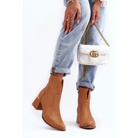 Lewski Shoes Skórzane Botki Kowbojki Damskie Na Obcasie Camel Lewski 3166/B/2 brązowe 6