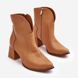 Lewski Shoes Skórzane Botki Kowbojki Damskie Na Obcasie Camel Lewski 3166/B/2 brązowe 2