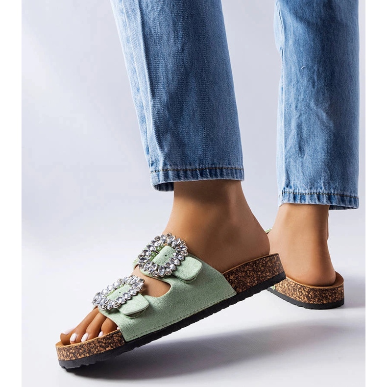 Zielone klapki zdobione cyrkoniami Racine 1