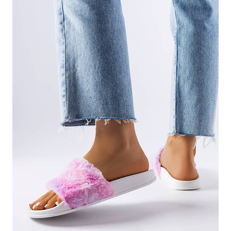 Kolorowe klapki z futerkiem Raffaele wielokolorowe 2