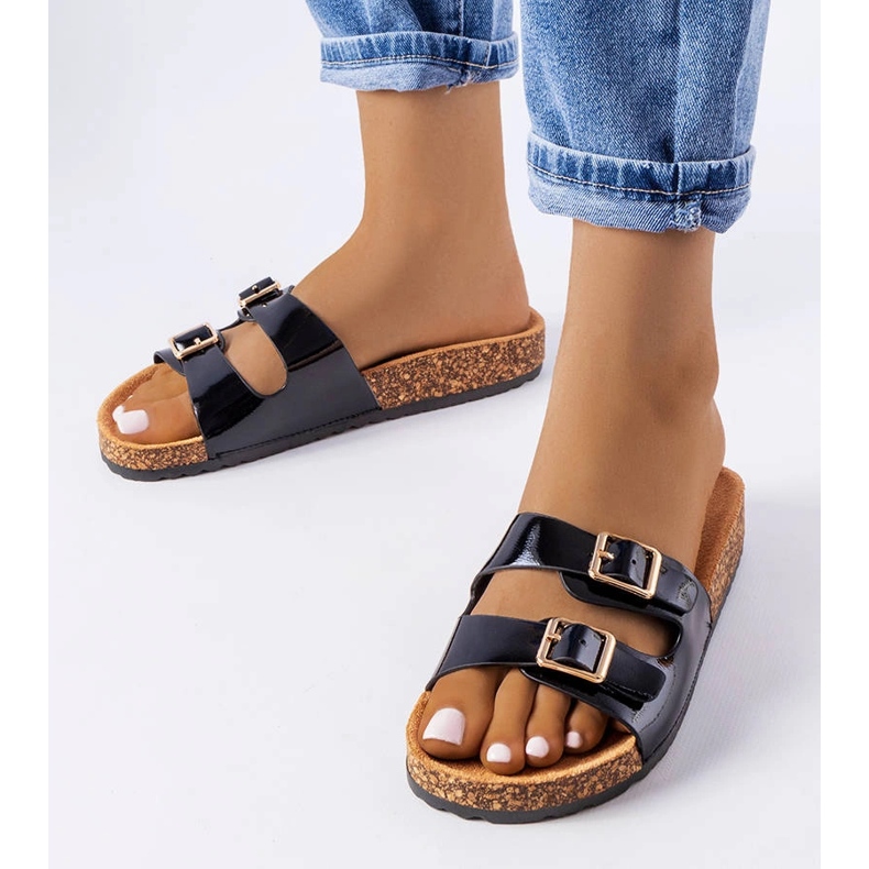 Czarne klapki na korkowej podeszwie Cincinna 1