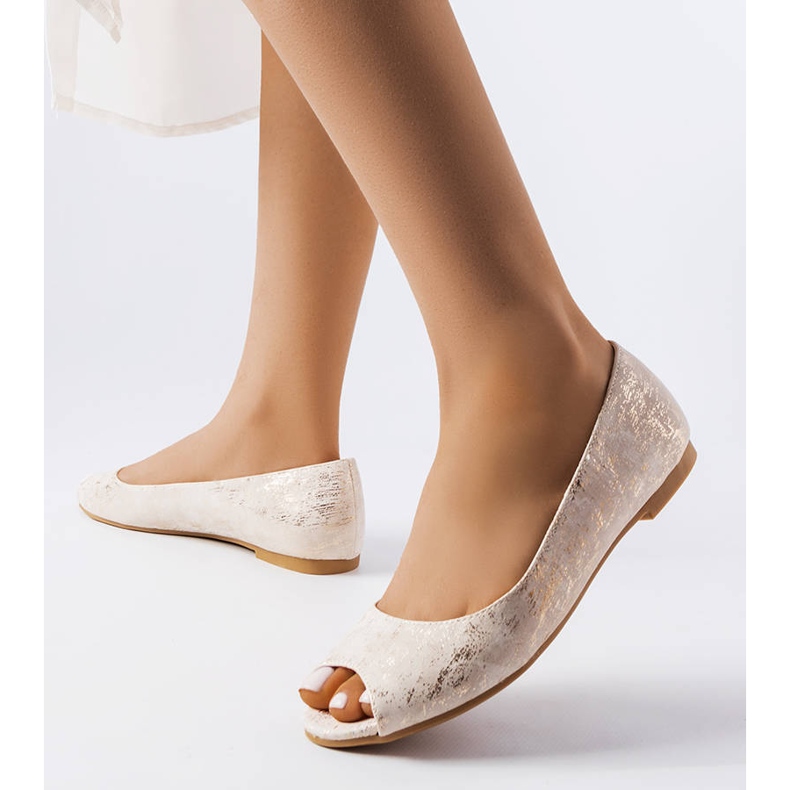 Złote balerinki z otwartym noskiem Lesage złoty 1