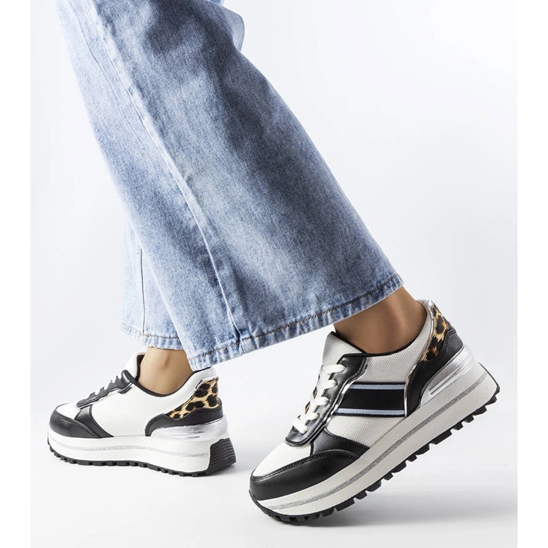 Czarne sneakersy z brokatowymi wstawlami Lang białe 2
