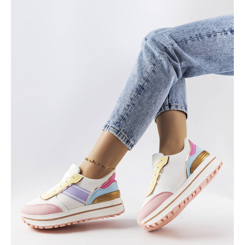 Różowe sneakersy z brokatowymi wstawlami Lang 1