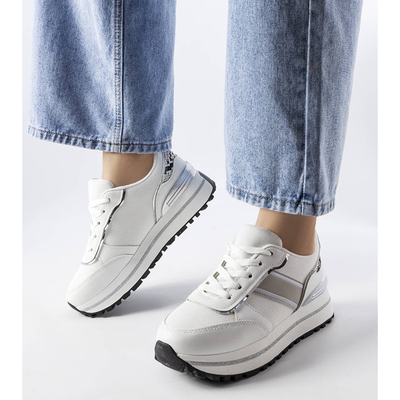 Białe sneakersy z brokatowymi wstawlami Lang 1