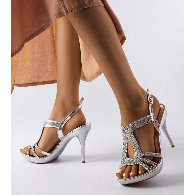 Inna Srebrne sandałki na szpilce z cyrkoniami Rafe srebrny 1