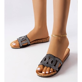 Czarne klapki zdobione dżetami Lagacé 1