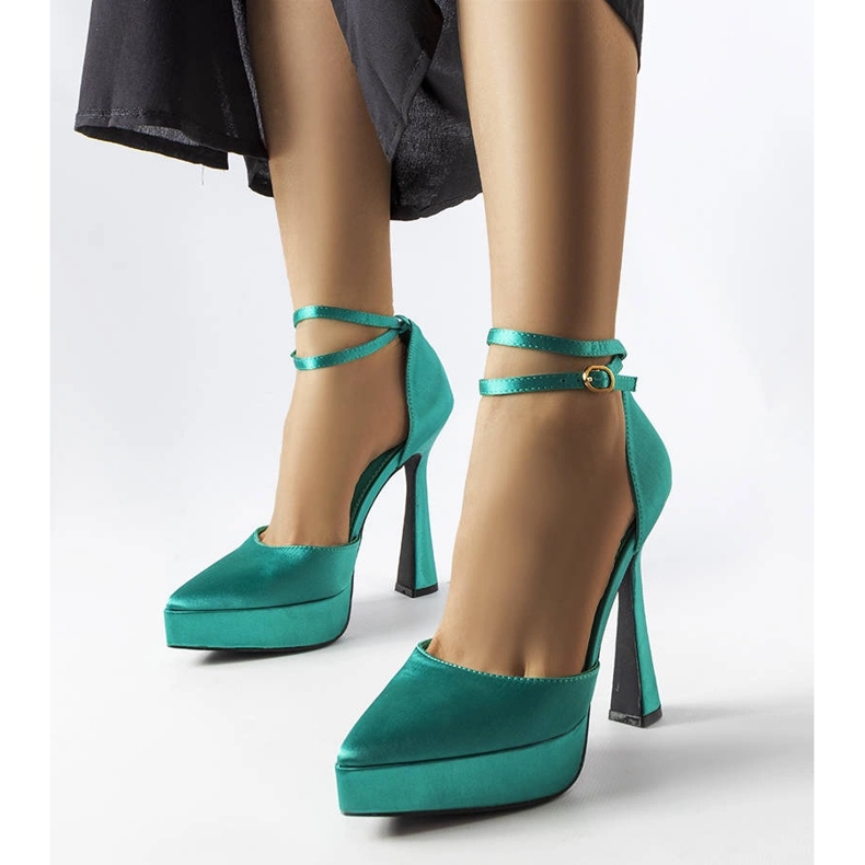 Zielone czółenka na wysokim słupku Dallas 1