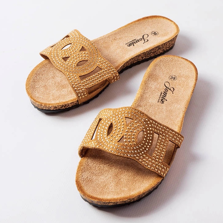 Brązowe klapki zdobione dżetami Lagacé 2