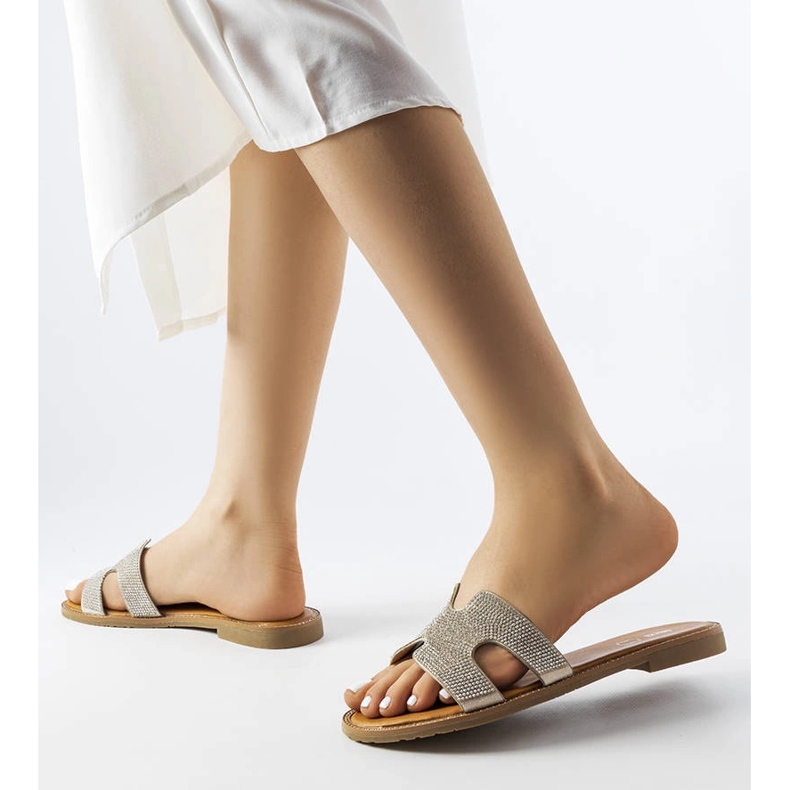 Srebrne klapki ze skórzaną wkładka Lazure srebrny 2