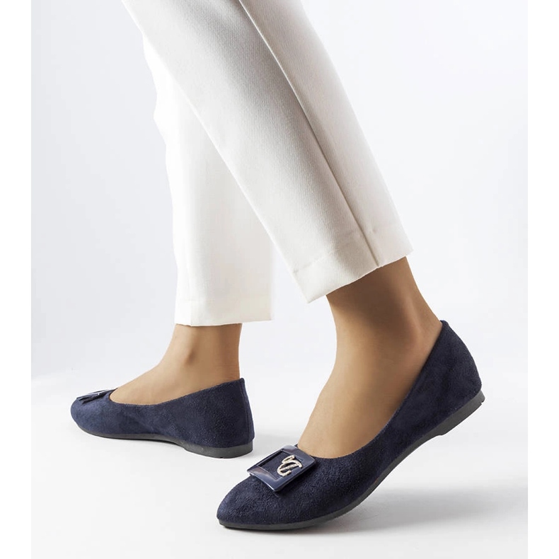 Granatowe balerinki z cyrkoniami Fleming niebieskie 1