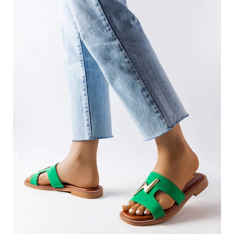 Zielone płaskie klapki Leyra 2