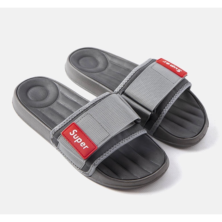 Szare męskie klapki regulowane na rzep Alley 1