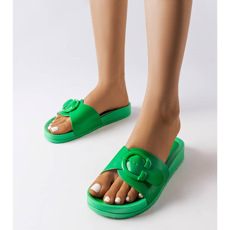 Inna Zielone klapki z klamerką Généreux 1