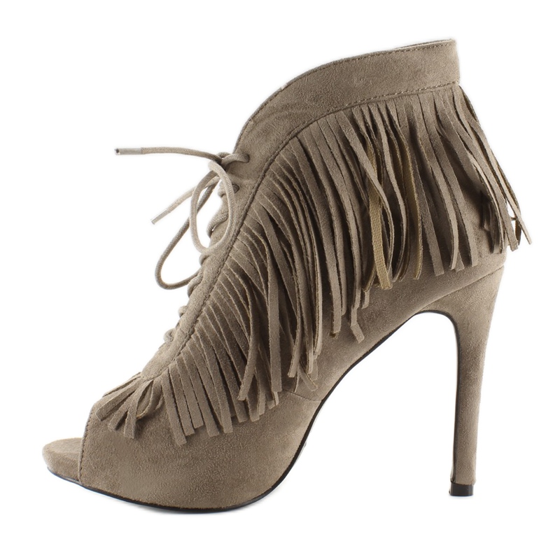 Sznurowane botki open styl boho 11015 Khaki szare 1