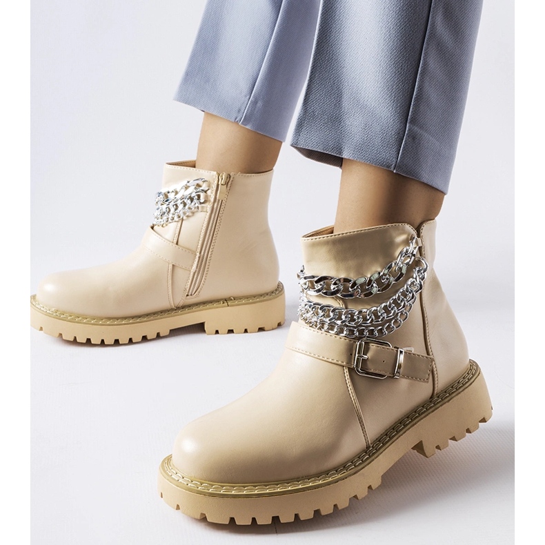 Beżowe botki z ozdobnymi łańcuchami Mezzavia beżowy 1