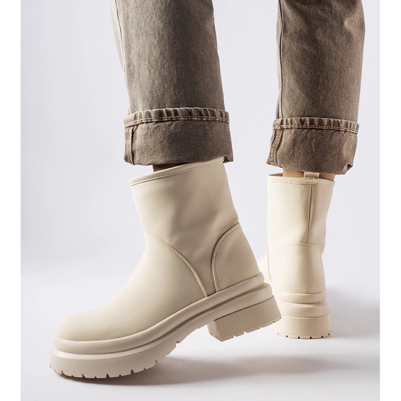 Inna Beżowe gumowe ocieplane botki Clotilde beżowy 1