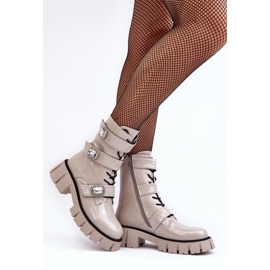 Workery Botki Damskie Lakierowane Jasnoszare S.Barski MR870-61 2