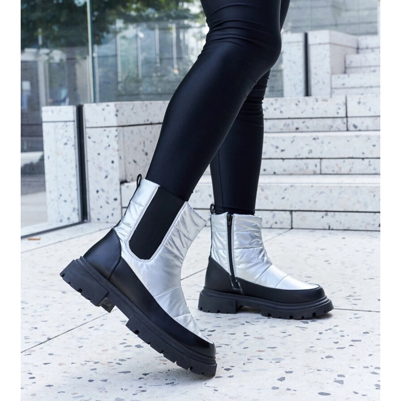 Metaliczne ocieplane śniegowce Galvani srebrny 1