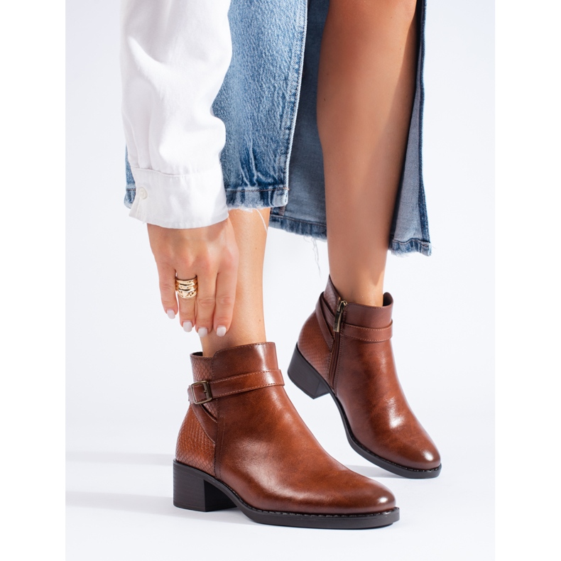 W. Potocki Czarne botki damskie na obcasie Potocki brązowe 1