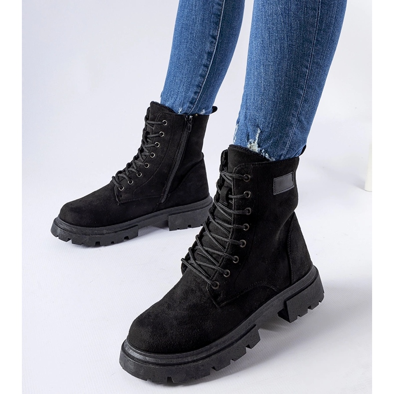 Inna Czarne ocieplane trapery eko-zamsz Mestervi 2