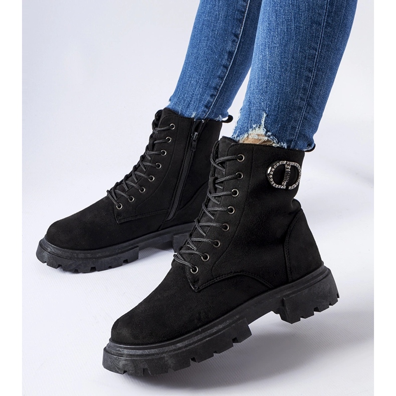 Czarne trapery z cyrkoniami eko-zamsz Broberg 1