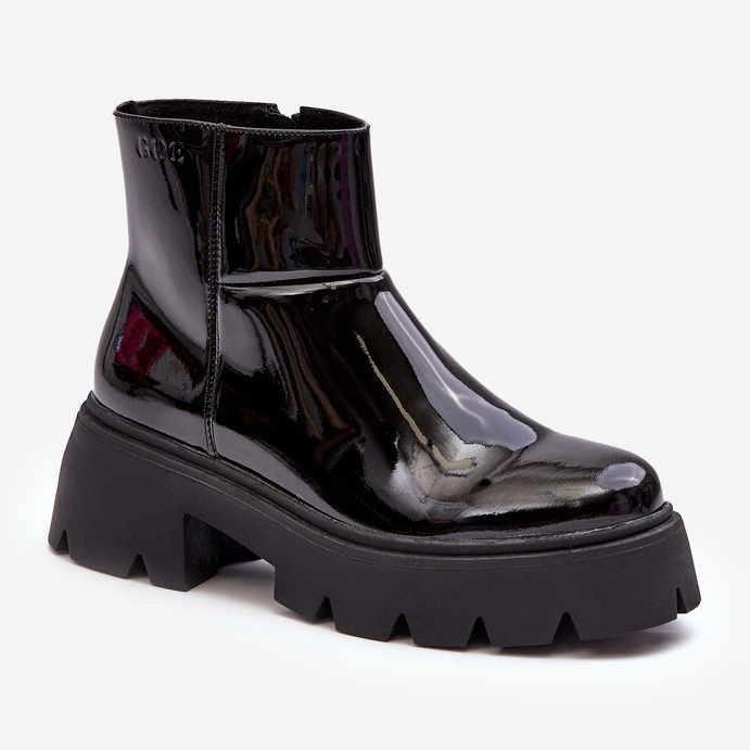 Lakierowane Skórzane Botki Damskie GOE MM2N4058 Czarne 1