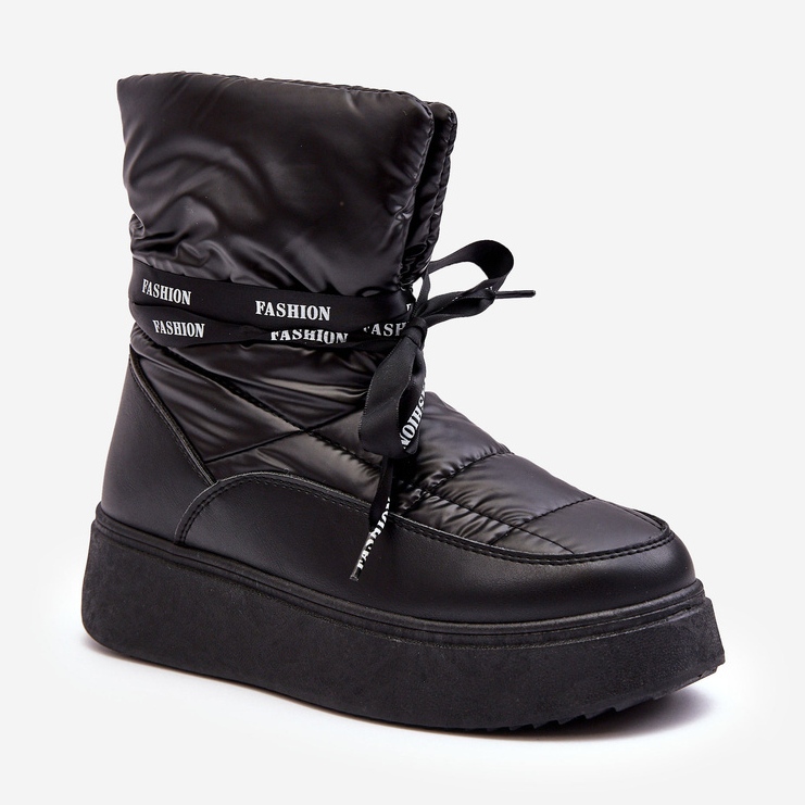 PS1 Śniegowce Damskie Z Ozdobnym Wiązaniem Czarne Siracna 1