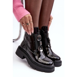 Lakierowane Botki Damskie Z Ozdobą Czarne S.Barski MR870-53 1