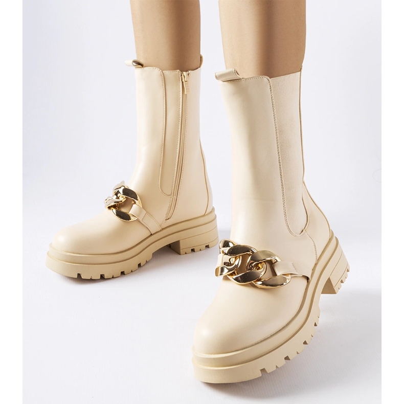 Beżowe botki z łańcuchem Thierry beżowy 1