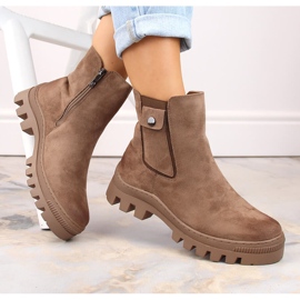 Zamszowe botki damskie trapery z kieszonką ocieplane brązowe Potocki SZ12163 1