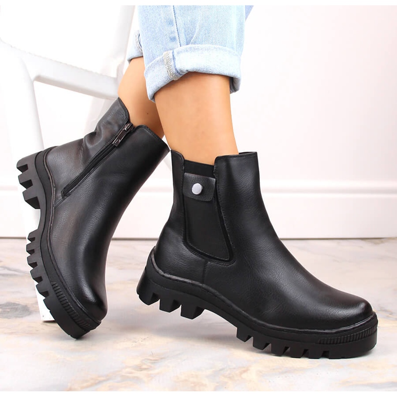 Botki damskie trapery z kieszonką ocieplane czarne Potocki 1