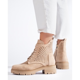 W. Potocki Ażurowe botki workery zamszowe Potocki beżowe beżowy 1