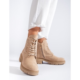W. Potocki Ażurowe botki workery zamszowe Potocki beżowe beżowy 2