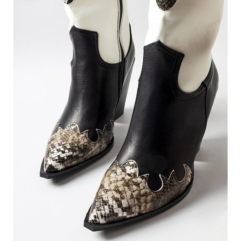 Czarno-brązowe kowbojki ze wstawkami węża Semi czarne 1