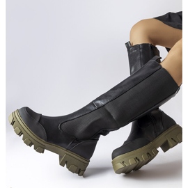 Czarno-zielone wysokie kozaki Pasquale czarne 1