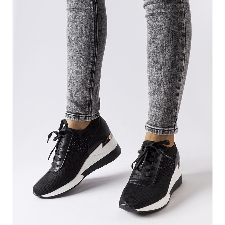 Inna Czarne sneakresy na koturnie z cyrkoniami Vala 1