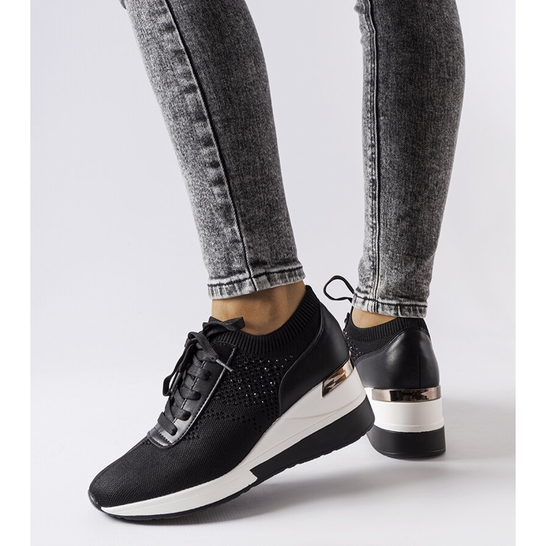 Inna Czarne sneakresy na koturnie z cyrkoniami Vala 2