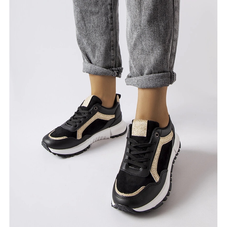 Inna Czarne sneakersy z brokatowym zdobieniem Busso 1