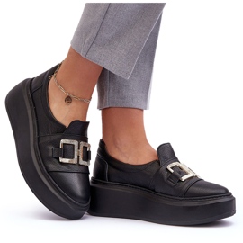 Lewski Shoes Skórzane Półbuty Damskie Na Platformie Czarne Lewski 3398/2 8