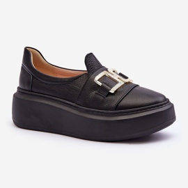 Lewski Shoes Skórzane Półbuty Damskie Na Platformie Czarne Lewski 3398/2 1