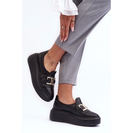 Lewski Shoes Skórzane Półbuty Damskie Na Platformie Czarne Lewski 3398/2 3