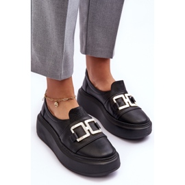 Lewski Shoes Skórzane Półbuty Damskie Na Platformie Czarne Lewski 3398/2 4